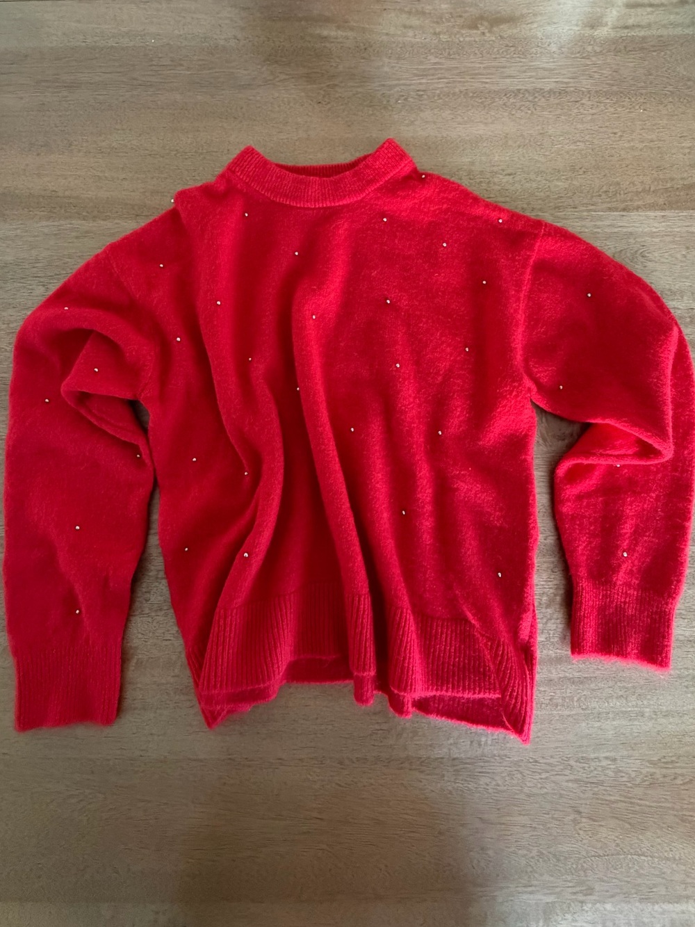 H&M Red Fine Knit Rhinestone Embellished Sweater Women’s